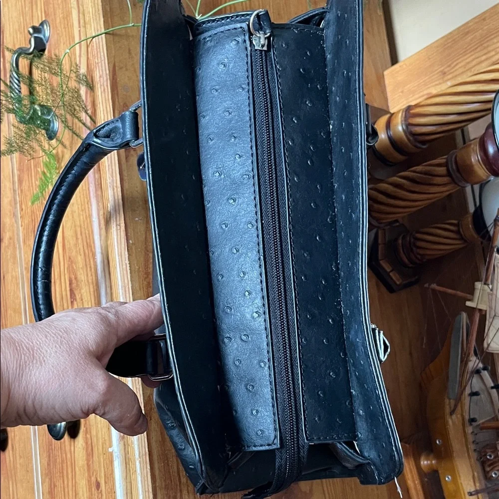 GUESS Black Textured Satchel with Front Zip Pocket - Picture 10 of 14